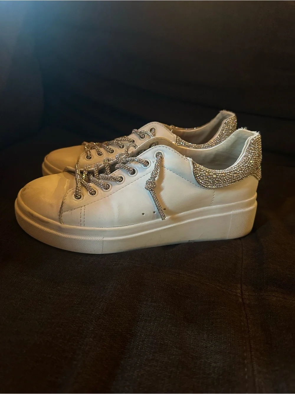 Yellow Box White Platform Sneaker with Sparkle Heel